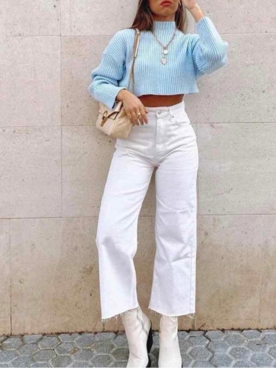 Zara High-Waist Cropped Wide Leg White Jeans 34/2